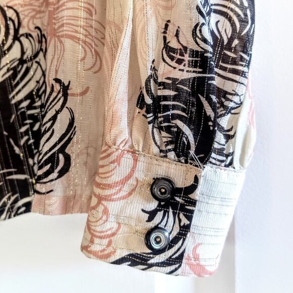 Trina Turk Black Pink Cotton Silk Metalllic Tie Neck Top - Picture 3 of 5